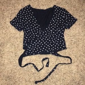 Navy Wrap Top with White Flowers